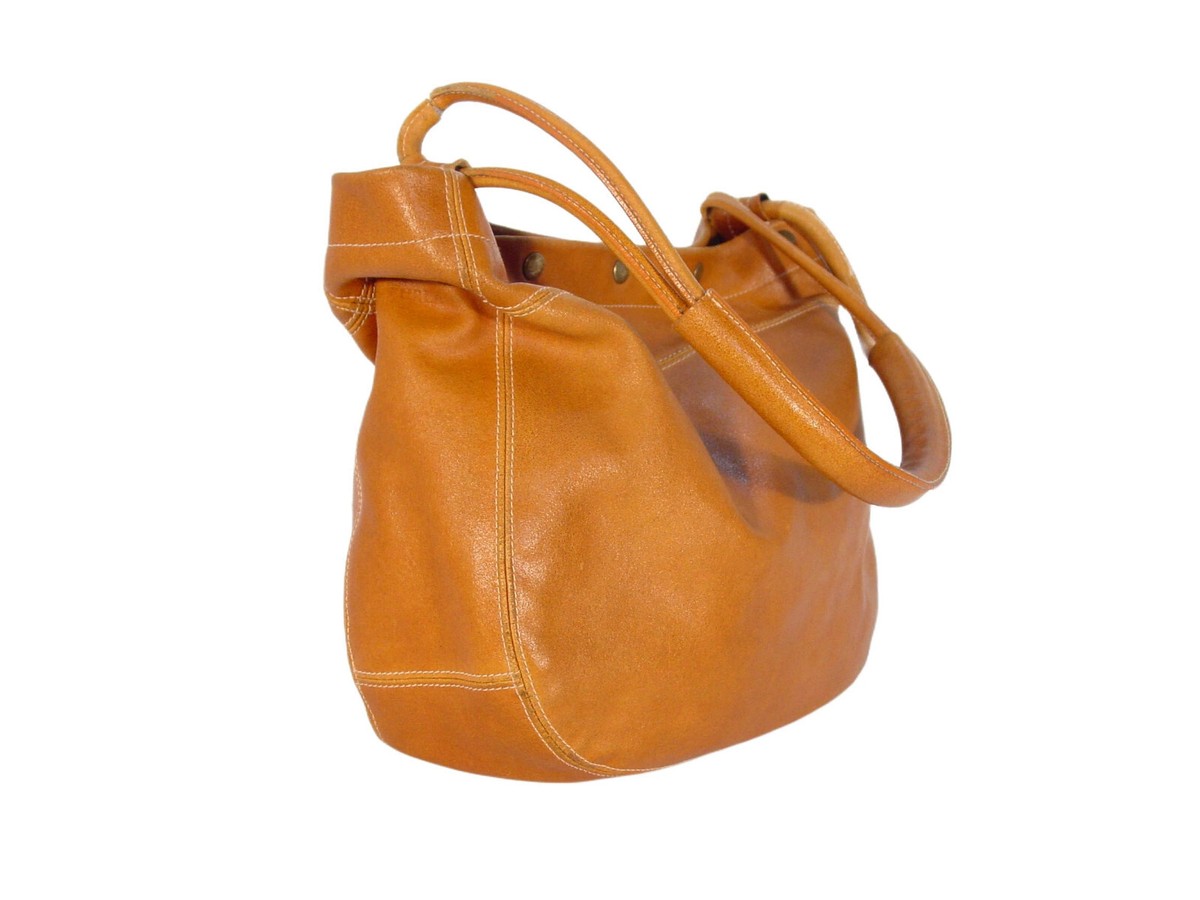 FURLA Vintage Cognac Leather Slouchy Snap Hobo Shoulder Bag  display picture 1