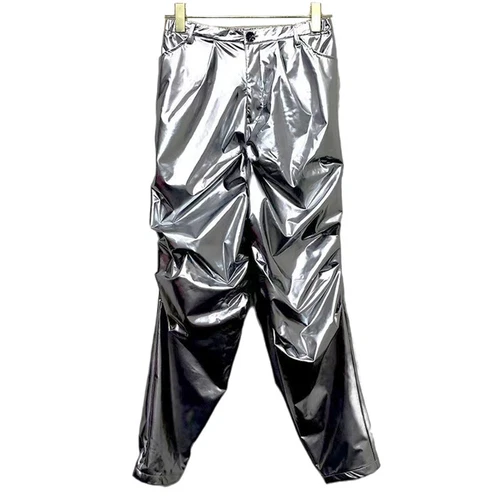 Herren Metallic Kunstleder PU Hose Tapered Hose Shinny Tanz Schausteller Kostüm - Bild 22 von 38