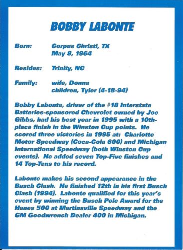BOBBY LABONTE VINTAGE POST CARD NASCAR BUSH CLASH #18 1996 - Picture 2 of 2