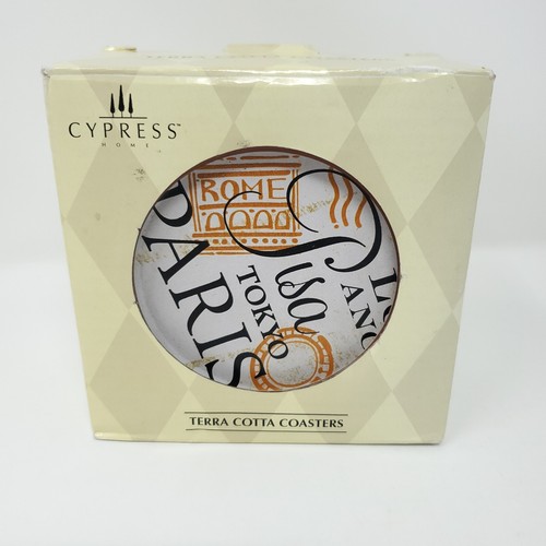 Cypress Terra Cotta Coasters, set of 4, travel design Paris/Rome/Tokyo/New York - Picture 3 of 5