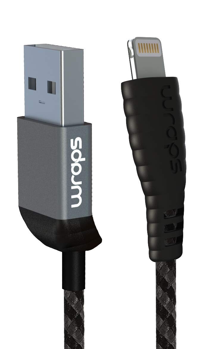 Wraps MFI CERTIFIED Lightning Cable Black 1m (black) Wearable Strong Braided-image