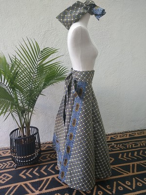 African Wrap Skirt Wax Print Nigeria Yorba With Head wrap 