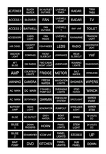 96 Black / White Boat Marine Electric Dash Panel Switch Label Sticker Decal Pack