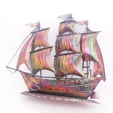 Vintage Brass Metal Sailing Ship Nautical Decor Sculpture Display 