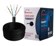 1000FT CAT6 Black Riser Ethernet Cable CMR 23AWG 550MHz Solid Bare Copper Wire