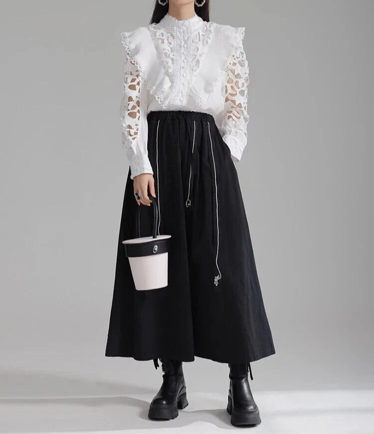 Ladies Ivory White Vtg Victorian Smart Crochet Shirt Designer Blouse size  8 10 - Image 4 of 4