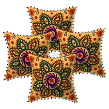 Yellow Cushion Cover Suzani Gypsy Handmade Indian Tribal Ethnic Hippie Pillow