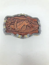 Vintage Horse Brass Belt Buckle The Great American Buckle Company Chicago 1980