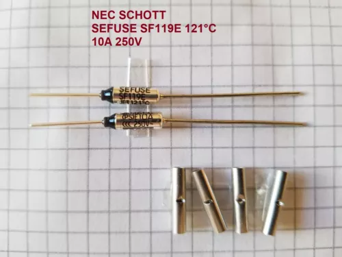 Thermal Fuse Cutoff SEFUSE SF119E 121°C 10A 250V (Pack of 2) w/4 Butt Connectors