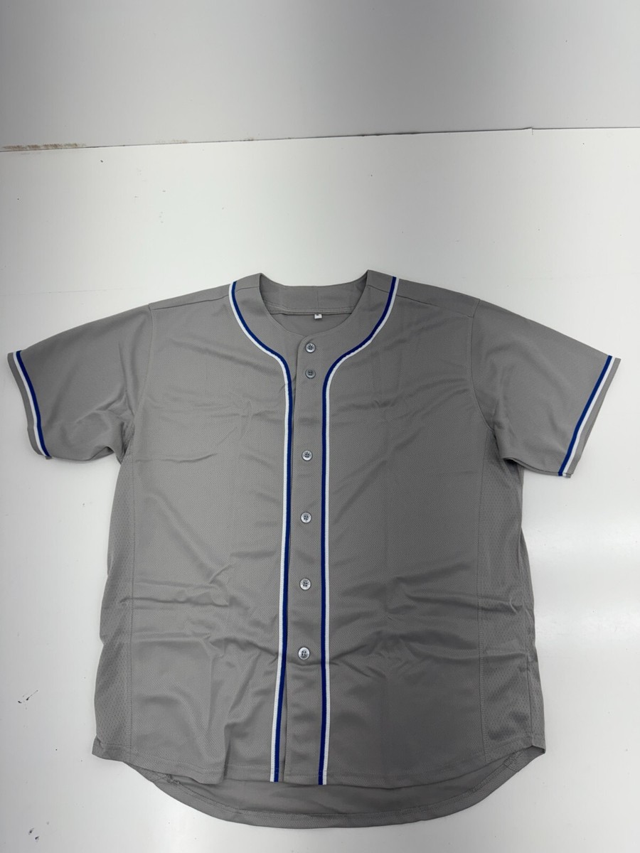 Shein Gray Blue Pipe Button Up Baseball Jersey Mens Size XL | eBay