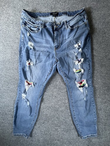 Judy Blue Jeans Damen 20W Skinny Fit Mid Rise Rainbow Distressed Stretch Denim