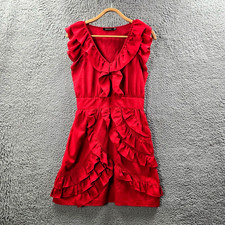 Vintage Portmans Womens A-line Dress Size 10 Red Sleeveless V-Neck Ruffles