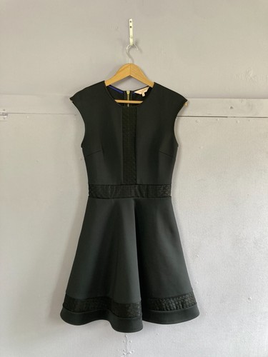 Ted Baker Little Black Dress Smart Occasion UK8 Semi Sheer Panels Skater Dress