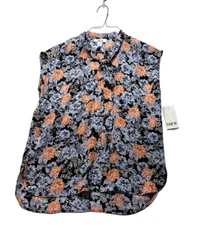 Bar III Womens Blouse size XS Floral Blue Sleeveless V-neck Tie Top New