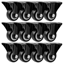 12 Pack 1.5" Inch All Black Rigid Non Swivel Polyurethane Casters Wheels