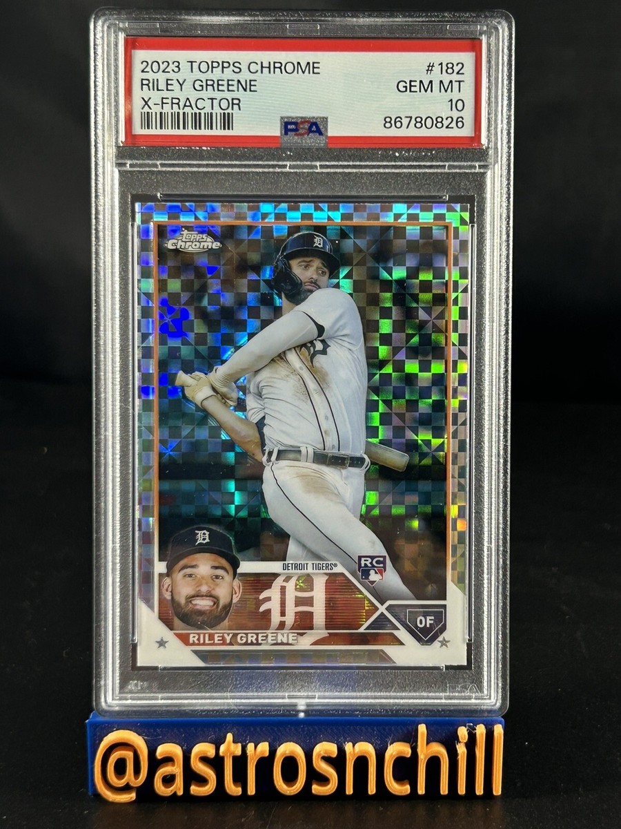 2023 Topps Chrome Riley Greene X-Fractor Refractor #182 PSA 2023 Topps Chrome Riley Greene X-Fractor Refractor #182 PSA