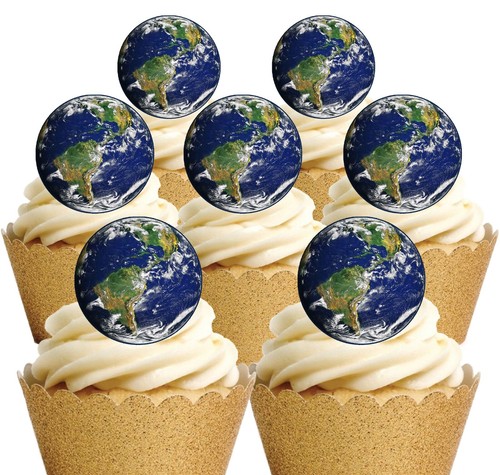 Cake Toppers Planet Earth 24 PRECUT Edible Wafer Paper Cupcake Decorations - Picture 2 of 8