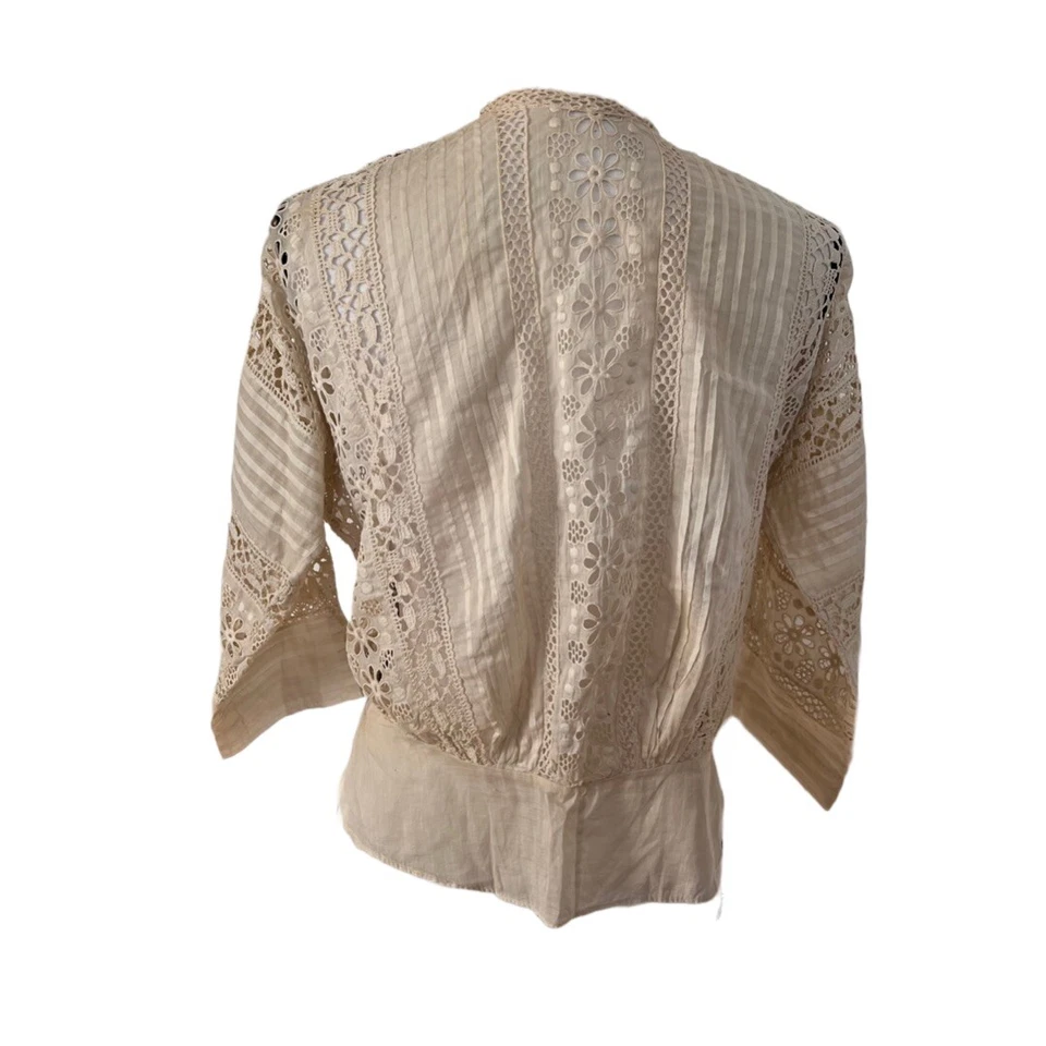 Blusa eduardiana vintage Rosenthals Fort Wayne 1915 botón delantero algodón crochet. Foto 4 de 4