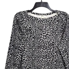 Style Co Top Womens M Black White Printed Supima Cotton 3/4 Split Sleeve Casual