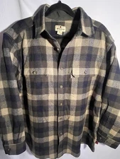 Woolrich Men's L Heavy Flannel Shirt Olive Plaid Button Up Long Sleeve Work Vtg