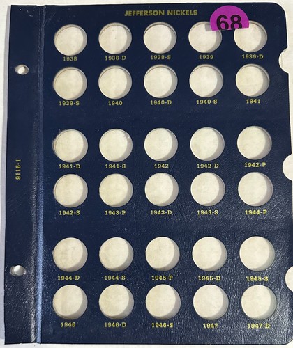WHITMAN COIN ALBUM #9116-1 JEFFERSON NICKELS 1938 - 1947D PAGE      #68