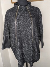 Orange Fashion Black White Detachable Panel Pleather Trim 2 Zip Cardigan Sz L