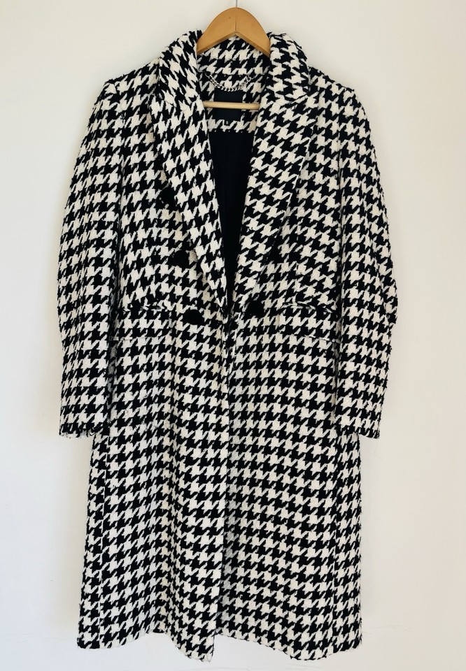 Portmans Size 8 black white houndstooth Textured Coat wool blend