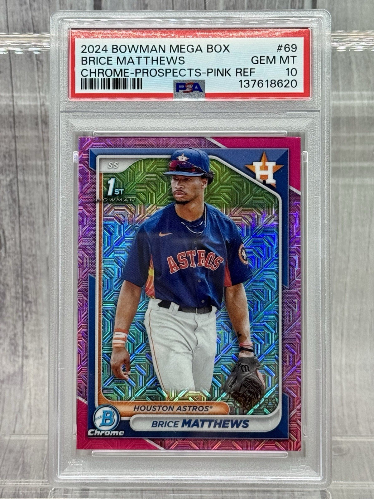 Brice Matthews 2024 Bowman Chrome #BCP-69 Mega Pink Refractor 1st  /199 PSA 10