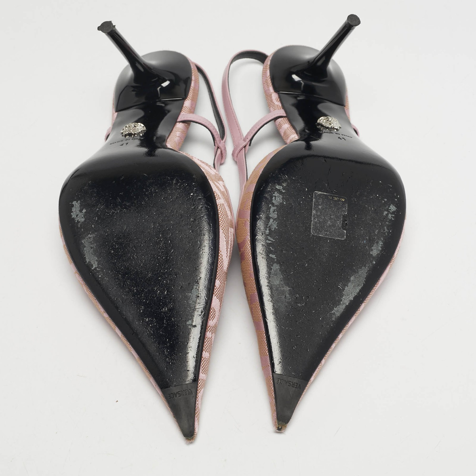 Versace Size 41 Purple Jacquard and Leather Slingback Pumps thumbnail 6