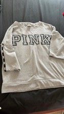 PINK Women's Gray Logo Crewneck Pullover Sweatshirt Long Sleeve Size M