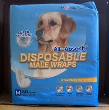 NEW Honeycare All-Absorb Male Dog Wrap Diaper White Medium Pack of 50 18-25”