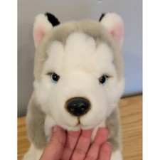 Vintage LalaSela Realistic Husky Plush Stuffed Animal Leosco Gray 15 inch