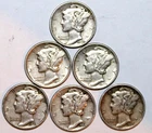 (6) Mercury Dimes - 1940 1941 1942 1943 1944 1945