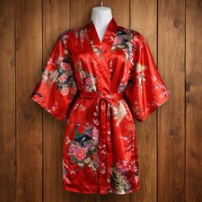 Vintage Tokyo Red Robe Kimono M Short Belted Flowy