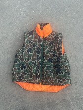 Vintage Hunting Front Zip Light Weight Camo/Orange Reversible Nylon Vest L