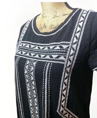 Lucky Brand Women's Sz S Top Boho Embroidered Black T Shirt tribal Relaxed