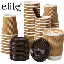 Disposable 12oz Coffee Cups Paper Cups  - Rippled Hot Drink - With/Without Lids