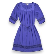 Umgee Boho Purple Crochet Lace Trim Dress Square Neck Tie Waist Large