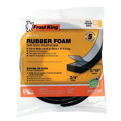 R534H Sponge Rubber Foam Tape, 5/16-Inch Wide, Black, Adhesive, Weatherstrip