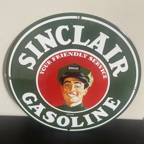VINTAGE SINCLAIR FRIENDLY SERVICE GASOLINE OIL PORCELAIN SIGN