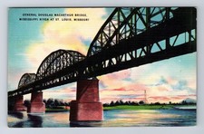 St Louis MO-Missouri, General Douglas Macarthur Bridge, Vintage History Postcard