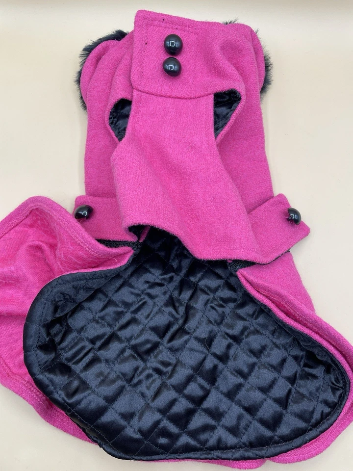 Max’s Closet Fancy 粉色狗连衣裙 冬季穿内衬 人造毛皮装饰 — 第 2/4 张图片