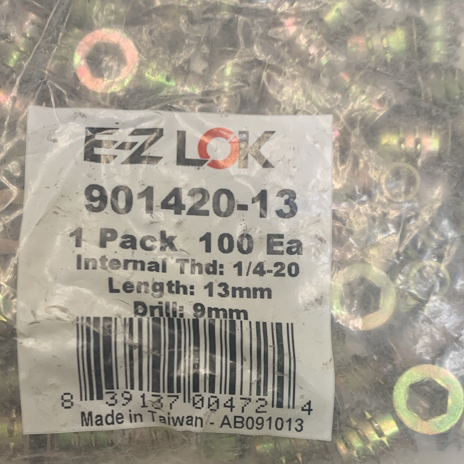 E-Z Lok 901420-13 Threaded Inserts 1/4-20 x 13mm Yellow Zinc, 100 Pack