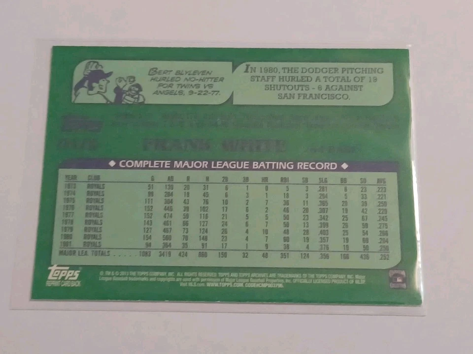 2013 Topps Archives - Fan Favorites Autographs #FFA-FW Frank White - Image 2 of 2