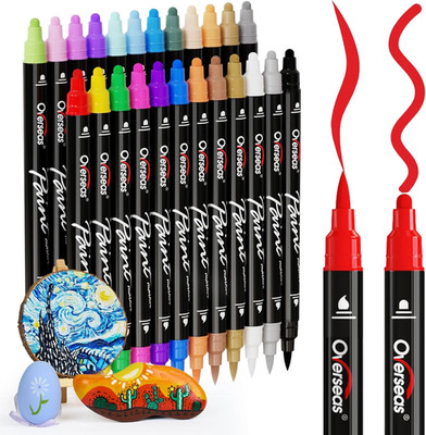 24 Dual-Tip Acrylic Paint Markers Pens - Acrylic Paint Pens with Brush and Dot T