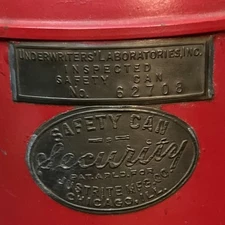 Vintage Red Underwriters Laboratories, Inc. Justrite Mfg Co Safety Can-Oil T202