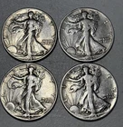 1940s US Walking Liberty Silver Half Dollar Lot x4 90% Silver Mixed Dates