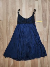 NEW Alice+Olivia LARGE Navy Blue Black Silk Crepe Lace Tank Trapeze Dress $235