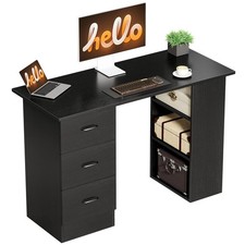 HOMCOM 120cm Black Computer Desk 3 Shelves Drawers, Refurbished