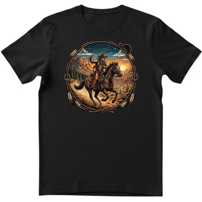 Herren T-Shirt Cowboy Pferd Western Wildwest Reiten Lasso Retro Kunst Geschenk